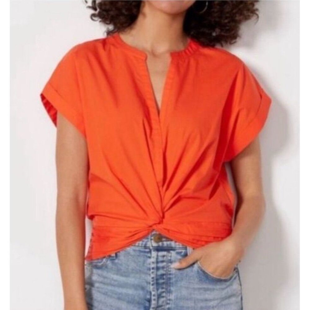 EVEREVE‎ Women’s Orange Sleeveless Sadie Twist Poplin Top Size M Preppy Classic